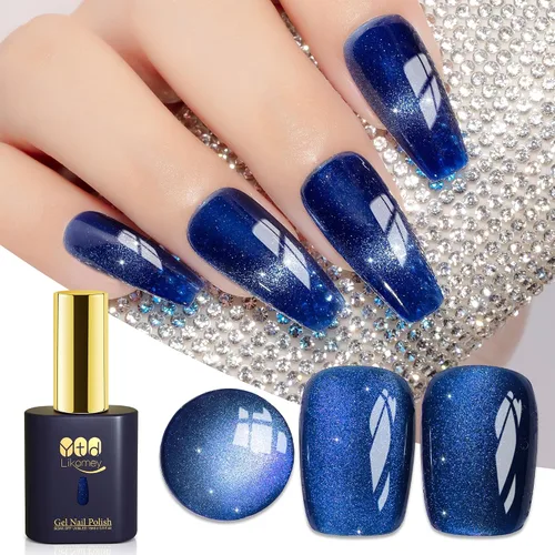 Miniatura 43 de YTD Likomey Juego de esmaltes de uñas de gel Cat Eye, 8 colores de verano con purpurina magnética de cristal con barra magnética, plateado, verde