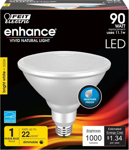 Miniatura 2 de Feit Electric Bombilla LED PAR38, Equivalente a 90W, Regulable, Blanco Brillante 3000K, 1000 Lúmenes, Vida Útil de 22 Años, Base E26, Bombilla