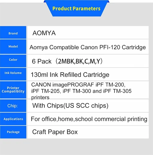 Miniatura 2 de Aomya Cartucho de tinta compatible Canon PFI-120 de repuesto para Canon imagePROGRAF iPF TM-Series TM-200 TM-300 TM-305 TM-205