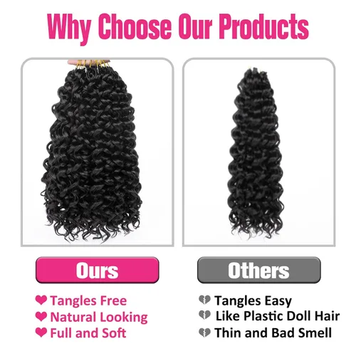 Miniatura 5 de Unionbeauty - Paquete de 8 mechones rizados con ganchillo GoGo, rizos de agua para mujer negra, rizos de playa, extensiones de cabello rizado 1b#