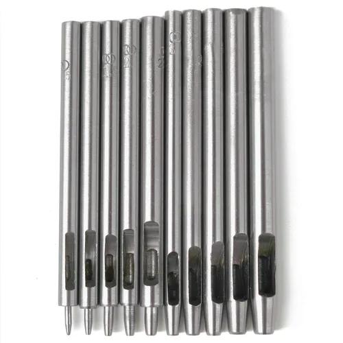 Juego de 10 perforadores de cuero con agujero hueco redondo de 0.020 in - 0.197 in, herramienta de perforación de cuero para manualidades