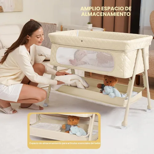 Miniatura 5 de Cuna para bebé recién nacido, moisés junto a la cama con malla transpirable y colchón, cuna fácil de mover para recién nacidos con ruedas que se