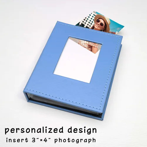 Miniatura 2 de Álbum de fotos pequeño de 4 x 6 pulgadas, paquete de 2 libros de fotos de cuero, cada mini álbum de 26 páginas tiene capacidad para 52 fotos, Azul