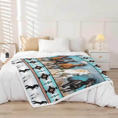 Miniatura 2 de Erosebridal Manta bohemia occidental de 40 x 50 pulgadas, manta de vellón con atrapasueños de vaca Highland, manta del suroeste, manta étnica tribal