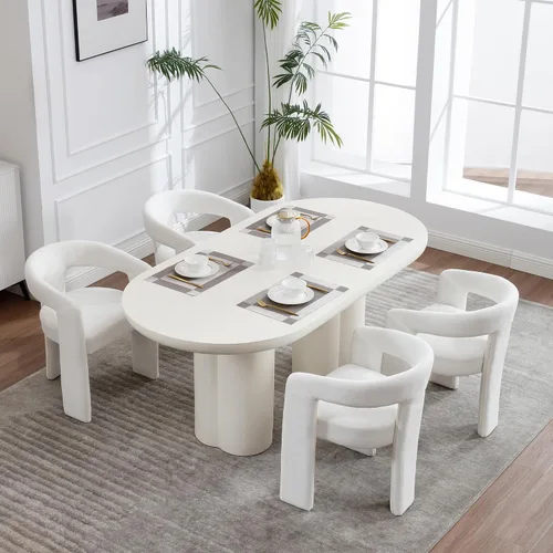 Miniatura 2 de Modern Boucle - Juego de 2 sillas de comedor tapizadas con diseño de barril con brazo, cómodas sillas laterales para cocina, comedor, recepción
