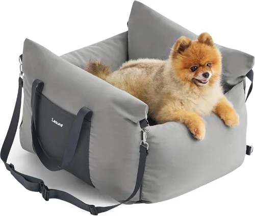 Miniatura 11 de Lesure Asiento de automóvil para perros pequeños - Asiento elevador para perro con parte inferior impermeable, correa de seguridad con clip