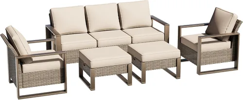 Miniatura 42 de Sofá de Mimbre Metálico para Patio de 75", Sofá Sillón de Ratán para Exteriores de 3 Asientos para Todo Tipo de Clima con Cojines Premium