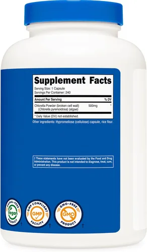 Miniatura 5 de Nutricost Chlorella Cápsulas 500 mg, 240 cápsulas vegetarianas - Sin OMG y sin gluten