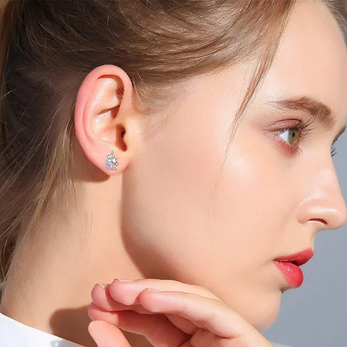Miniatura 3 de Aretes S925 de plata esterlina 925 con diseño de unicornio, gato, elefante, panda y pingüino, como regalos para ella, mujeres, hijas.