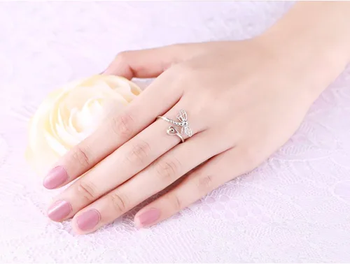 Miniatura 5 de DAOCHONG Anillos abiertos de plata de ley 925 para mujer (anillo de tamaño ajustable)