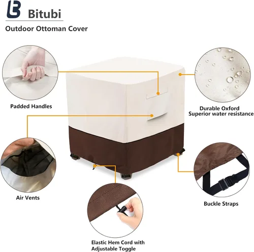 Miniatura 3 de Bitubi Funda otomana impermeable para patio, funda cuadrada resistente para muebles de mesa auxiliar para exteriores, tamaño 22 pulgadas de largo x