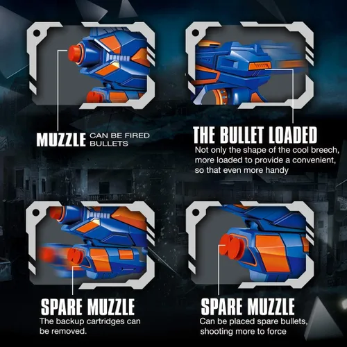 Miniatura 5 de POKONBOY Paquete de 6 pistolas de juguete para niños aptas para balas Nerf, pistolas de juguete con 120 dardos de espuma de repuesto para niños