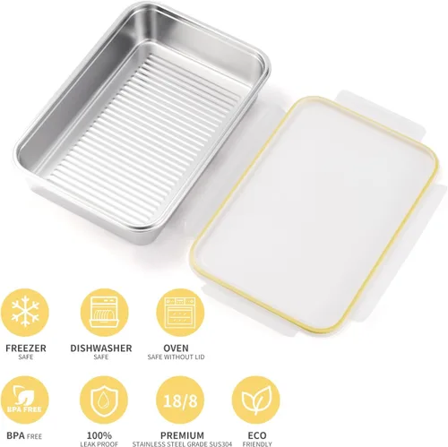 Miniatura 3 de Contenedores de acero inoxidable 18/8 para almacenamiento de alimentos, juego de recipientes para preparación de comidas, bandeja para hornear, a
