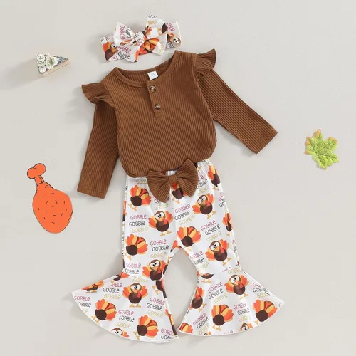 Miniatura 77 de Kuriozud Conjunto de mameluco con volantes para bebé recién nacida, con volantes, lindo conjunto de pantalones acampanados con diadema