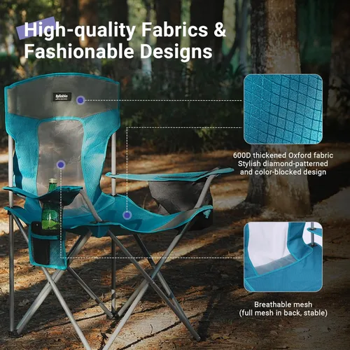 Miniatura 6 de Silla plegable de camping al aire libre, portátil, liviana, sillas plegables para campamento para adultos al aire libre con portavasos, bolsa Azul