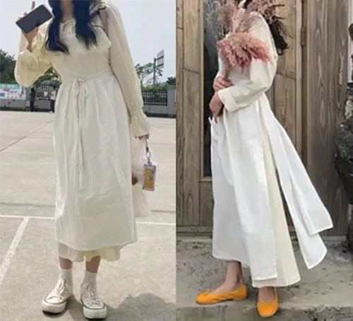Miniatura 9 de Vestido estilo pinafore de algodón con cuello en V y cuello en V para mujeres y niñas