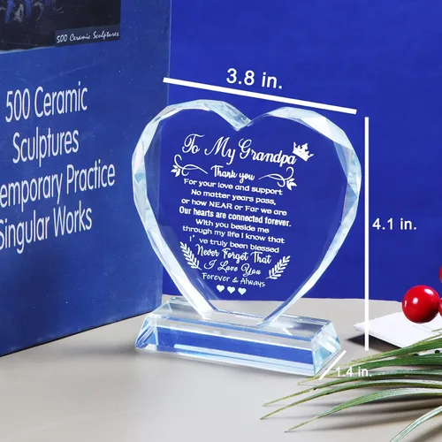 Miniatura 5 de YWHL Regalos de cumpleaños para abuelo de nieta, nieto, recuerdos de corazón de cristal para mi abuelo, regalo para abuelo de nietos en el día