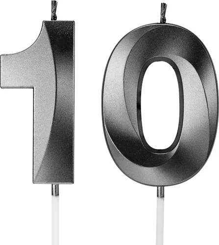 Velas para pastel de 10 cumpleaños con números, vela feliz 10 cumpleaños diseñada en 3D, adorno para pastel de aniversario de boda (10, negro)