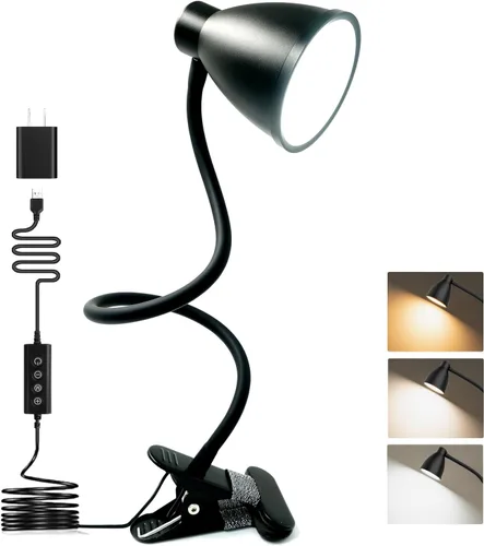 BOHON Lámpara de Escritorio 5 Modos de Color 10 Niveles de Brillo Regulable Luz de Lectura 10W 38 LED Lámpara con Abrazadera con Temporizador de