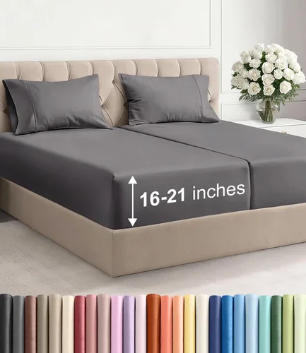 Miniatura 181 de Sábanas King divididas con bolsillos extra profundos, sábanas transpirables y refrescantes de 5 piezas, sábanas de lujo para hotel, suaves, sin 25