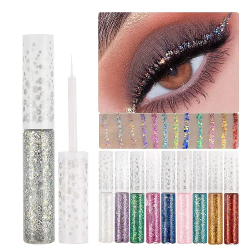 Miniatura 5 de Sombra de ojos y delineador de ojos con purpurina líquida, aspecto de ojos con purpurina metálica, impermeable, de larga duración y de secado #02
