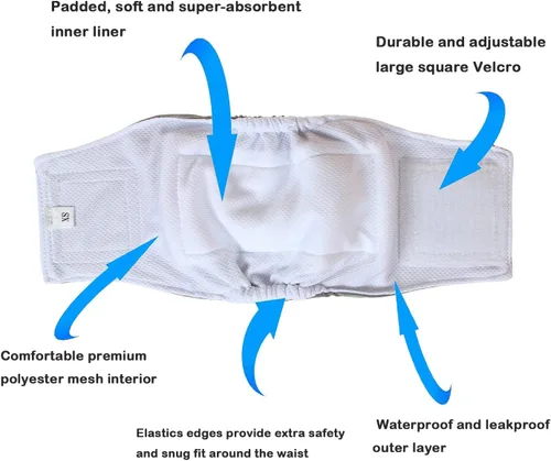 Miniatura 2 de Pañales envolventes reusables para perros machos, banda para barriga para cachorros lavable, Teamoy