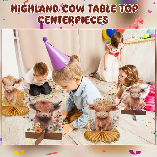 Miniatura 5 de Engrowtic 12 piezas de mesa de baby shower de vaca de las tierras altas, decoración de fiesta de vaca de las tierras altas, decoración de animales