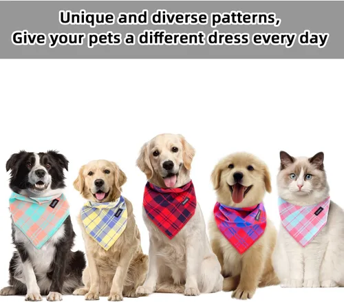 Miniatura 5 de Bandana de primavera para perro, bufanda grande para perro, color naranja, verde, estampado a cuadros, ajustable, accesorios para perros pequeños