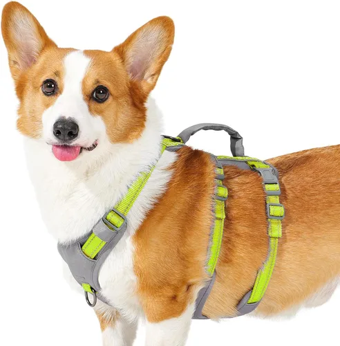 Huntboo Arnés reflectante para perro con asa, a prueba de escape, antideslizante, transpirable, ligero, arnés de elevación ajustable para perros