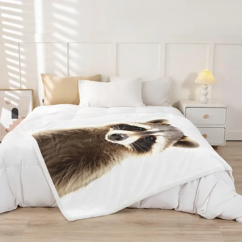 Miniatura 2 de Manta de vellón de felpa con bonito patrón de animales para niños y niñas, manta sherpa con estampado de mapache 3D, manta suave y mullida