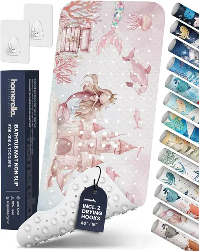Miniatura 29 de Homerella - Alfombrilla de baño antideslizante y antideslizante para niños, 40 x 16 pulgadas, sin BPA, incluye 2 ganchos, tapete de ducha lavable