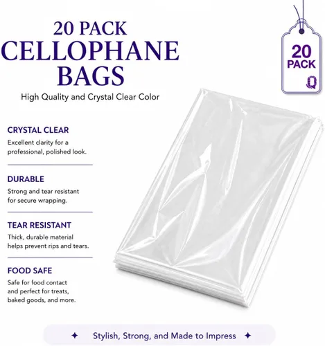 Miniatura 7 de Bolsas de celofán transparente para canastas de Purple Q Crafts, paquete de 20 unidades, envoltura grande de celofán transparente para canastas