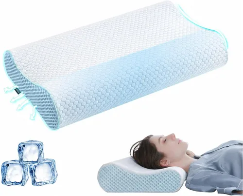 DR.DREAM Almohada de espuma viscoelástica para dormir, gel refrescante, ergonómica, firmeza de contorno para aliviar el dolor de cuello, hombros,