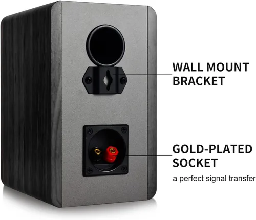 Miniatura 6 de SINGING WOOD Altavoces pasivos T25 de 2 vías para estantería de 60 vatios (30 W x 2) con soporte de montaje en pared preinstalado, acabado de madera