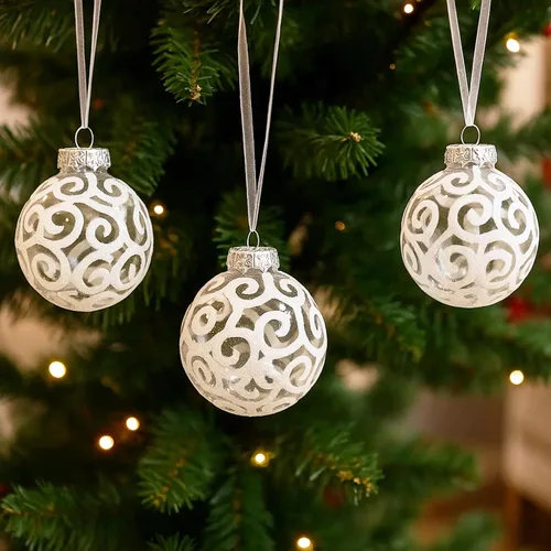 Miniatura 15 de Adornos grandes y blancos para árbol de Navidad de estilo casa de campo, decoración navideña, de 4.72 pulgadas, de plástico inastillable, bolas