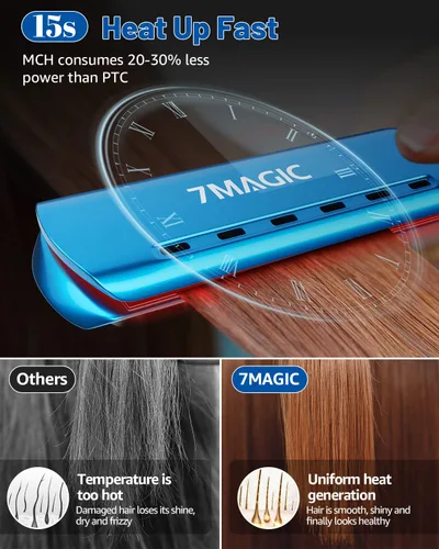 Miniatura 4 de Plancha plana Nano Titanium de 1.7 pulgadas de ancho para todo el cabello, alisadora con 5 temperaturas y doble voltaje Azul