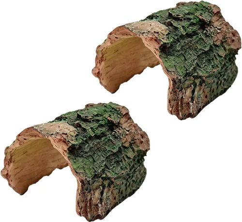 Paquete de 2 adornos de tronco de árbol hueco de resina de tronco de betta, escondite de acuario, cueva de reptil, tarántula, decoración de tanque