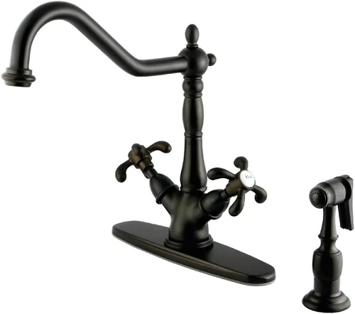 Miniatura 6 de Kingston Brass KS1238TXBS French Country - Grifo de cocina con rociador de latón, níquel cepillado
