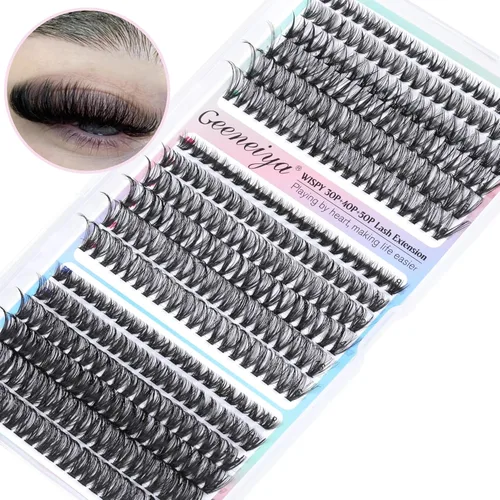 Miniatura 13 de Geeneiya Kit de racimos de pestañas de 5 estilos, extensiones de racimos de pestañas de volumen/mega/completo/inferior con adhesivo de pestañas