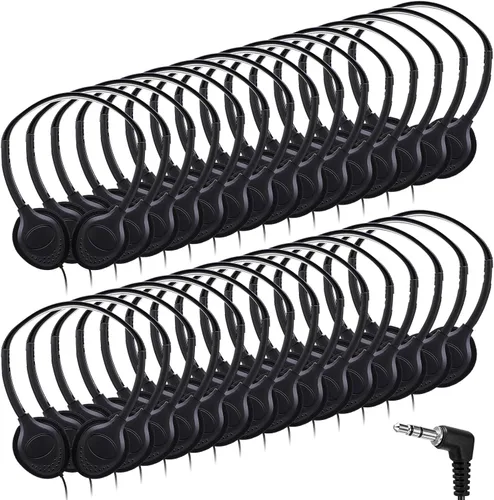 Miniatura 9 de Yunsailing Paquete de 10 auriculares con cable sobre la oreja a granel para estudiantes de aula escolar, diadema ajustable con conector de 0.138 in