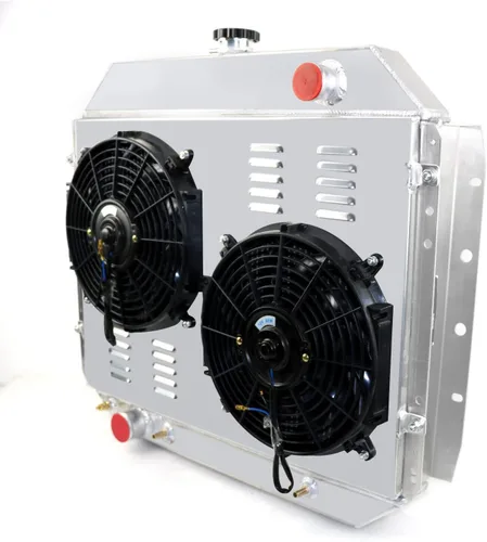Radiador de aluminio de 3 filas+ventilador de cubierta+relé compatible con Ford Bronco F100 F150 F250 F350 F500 V8 (radiador de 3 filas+ventilador