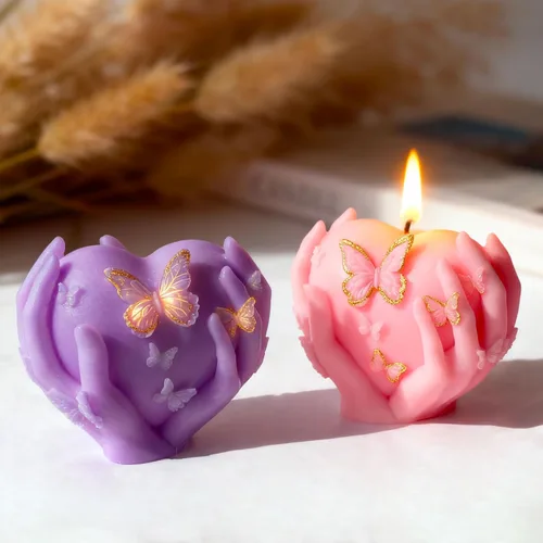 Miniatura 4 de Moldes de vela 3D de rosa y corazón, 2 moldes de silicona de San Valentín para jabones hechos a mano, regalos de velas, manualidades de resina, Mano