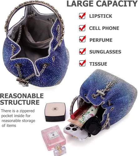 Miniatura 4 de Sweetovo Bolso de mano brillante con diamantes de imitación para mujer, bolso cruzado para noche, boda, fiesta, baile de graduación