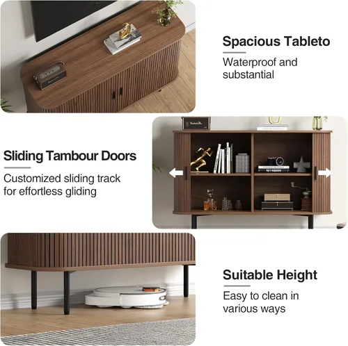 Miniatura 4 de FiveWillowise Aparador de buffet de 47 pulgadas de ancho x 32 pulgadas de alto con almacenamiento, armario de almacenamiento acanalado con borde