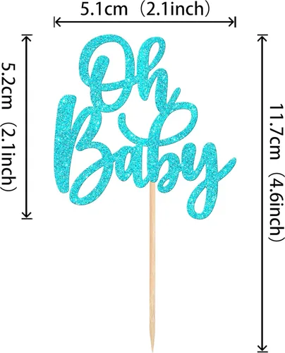 Miniatura 2 de 24 piezas Oh Baby Cupcake Toppers Glitter Baby Shower Cupcake Picks Reveal Género Decoración de Pasteles para Baby Shower Niños Niñas Fiesta de Azul