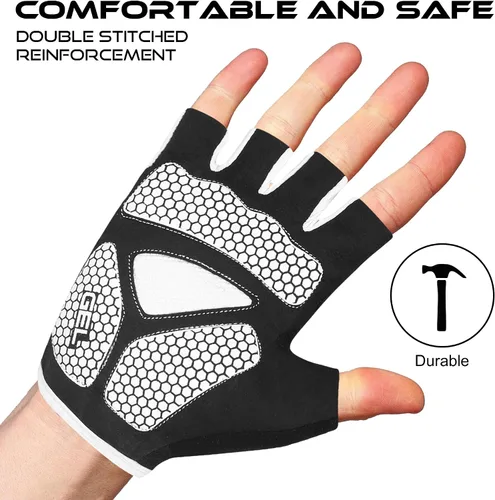 Miniatura 7 de BEAST RAGE Guantes de ciclismo de medio dedo para hombres y mujeres, guantes acolchados de gel, antideslizantes, absorben los golpes, levantamiento