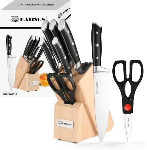 Miniatura 10 de Juego de cuchillos de cocina de 15 piezas con bloque, mango ergonómico de ABS para juego de cuchillos de chef y cuchillos de carne dentados