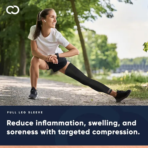 Miniatura 4 de Copper Compression Manga de compresión para piernas, soporte estabilizador de rodilla con infusión de cobre para correr, desgarro de menisco, ACL