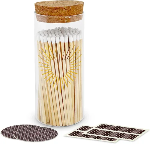 Miniatura 23 de Cerillas blancas de 4 pulgadas + calcomanías de golpeador incluidas 300 fósforos decorativos de seguridad de punta blanca con clase Cerillas