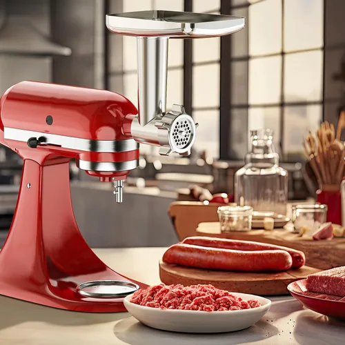 Miniatura 7 de Accesorio para picadora de carne para batidora de pie KitchenAid, picadora de carne para KitchenAid, incluye 3 accesorios para embutir salchichas